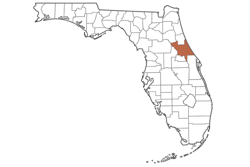 Volusia County Florida jobs map highlighting Volusia County