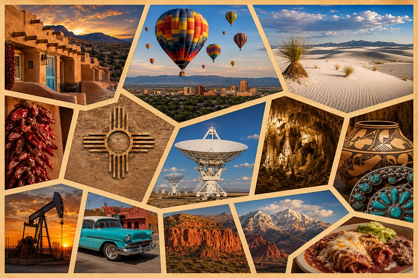 New Mexico culture, landscapes, landmarks, industries, and attractions